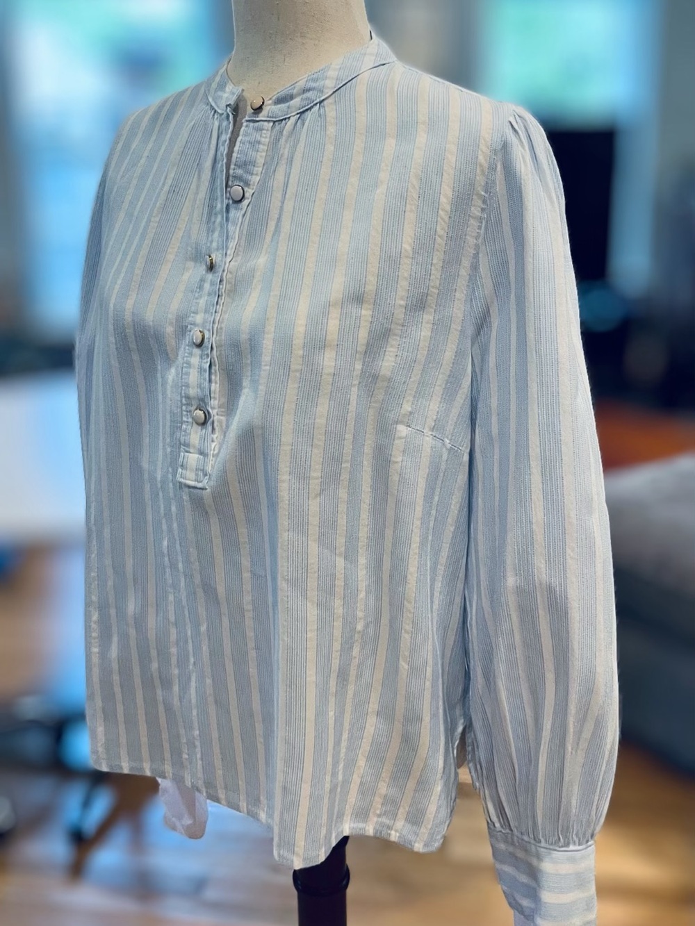 Roller Rabbit Blue & White Cotton Striped Glenda Blouse | Size Medium